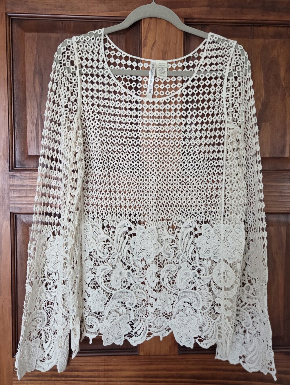 Forgotten Grace Boho Crochet Lace Tunic Top - Cream